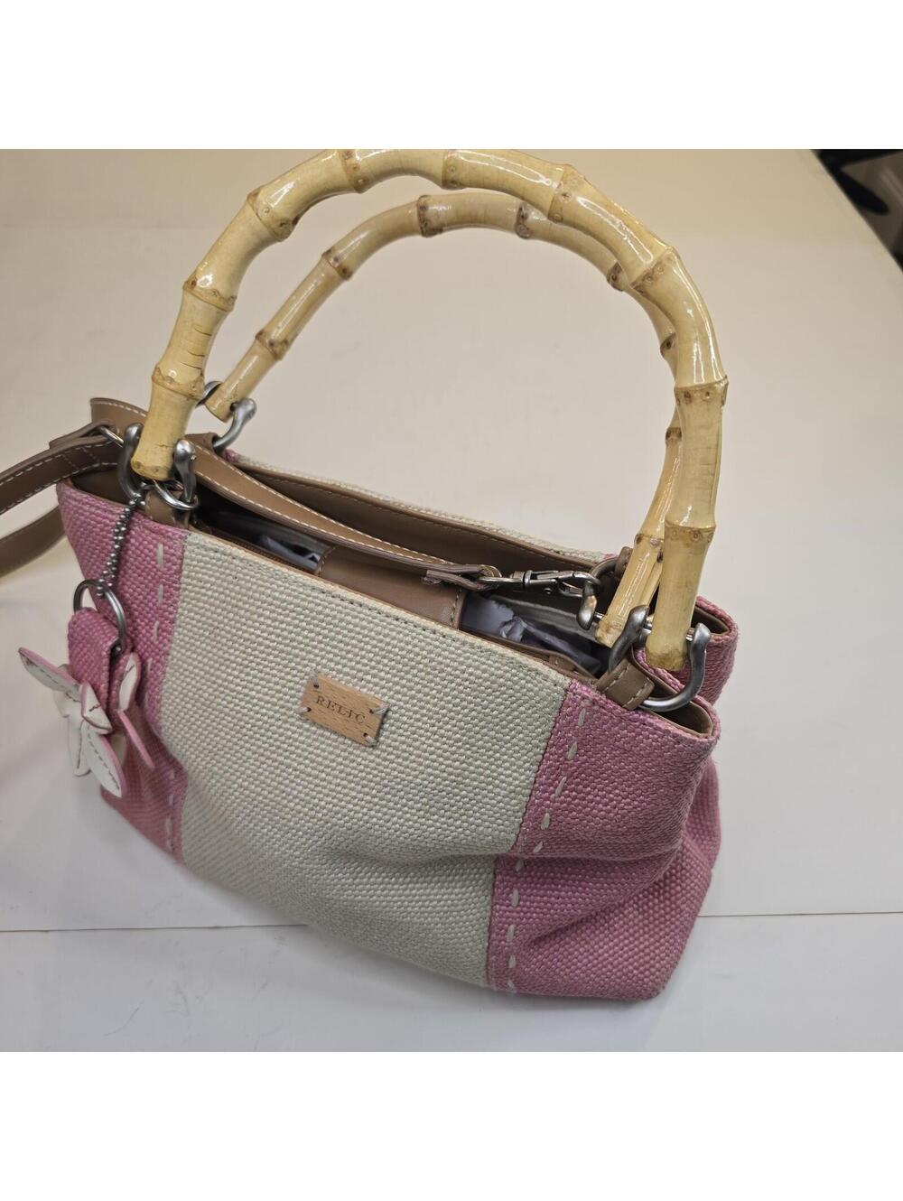 Relic Pink Cream Canvas Shoulder Bag Floral Decor